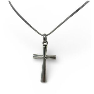 925 Sterling Cross Necklace W/ 925 Sterling Herringbone Chain 24"